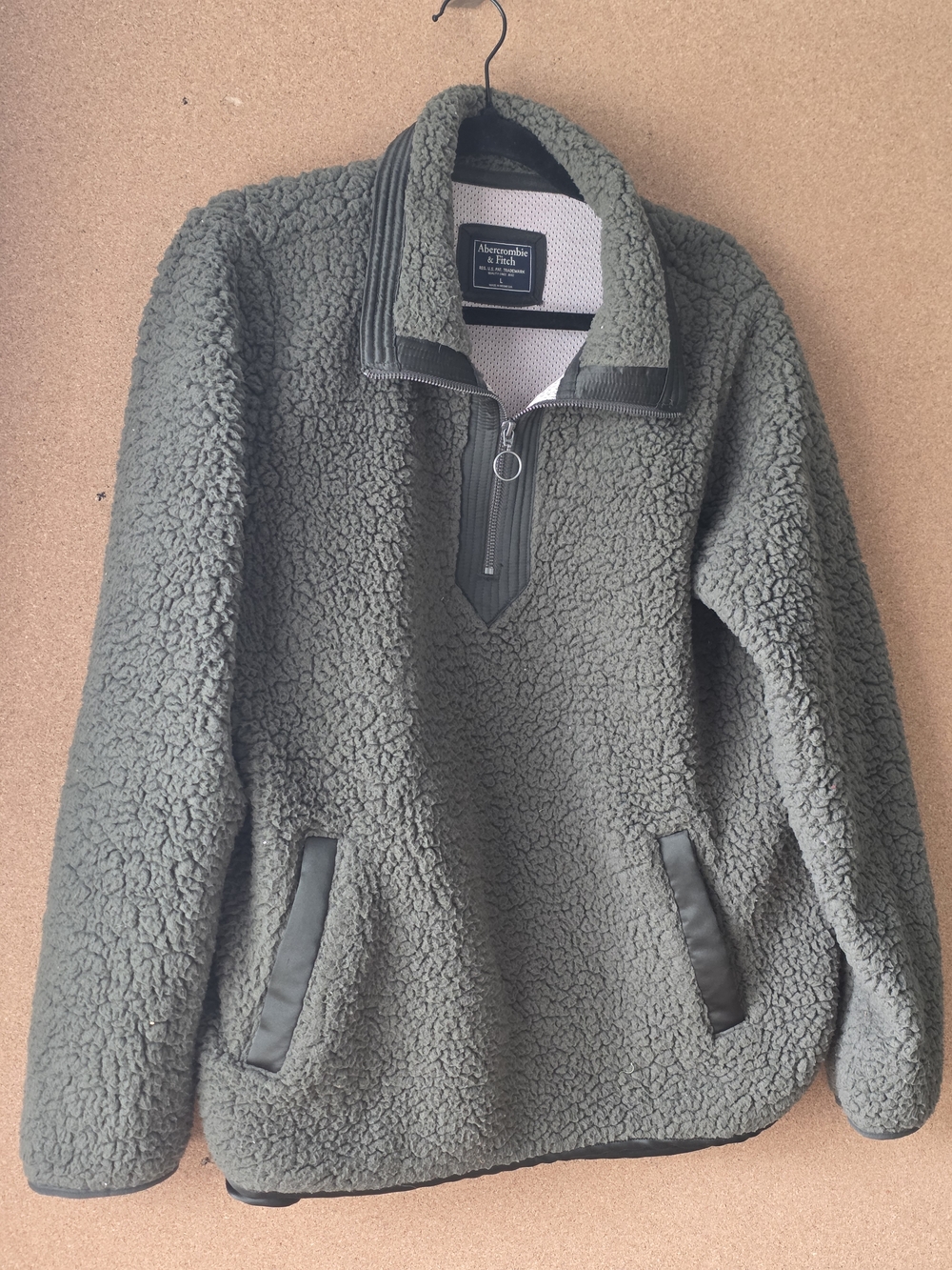 Abercrombie & Fitch Weatherproof Vintage Sherpa Quarter Zip Pullover L Green